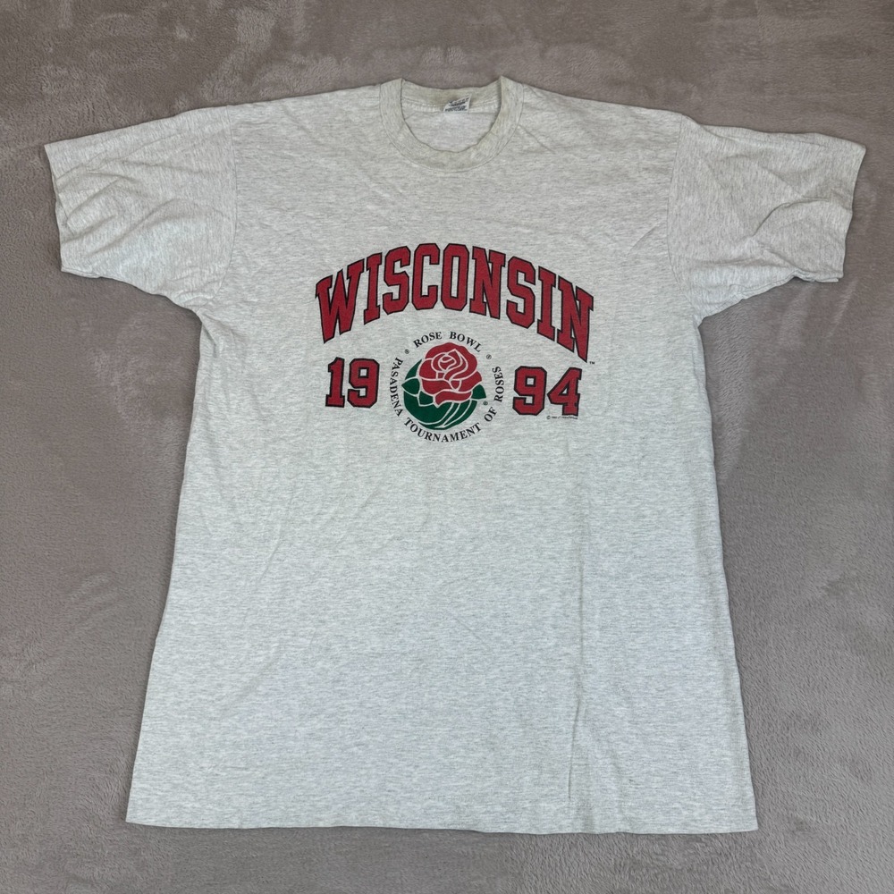 Vintage 90s Wisconsin Rose Bowl‎ Shirt Mens XL Gray Preowned NCAA Football USA